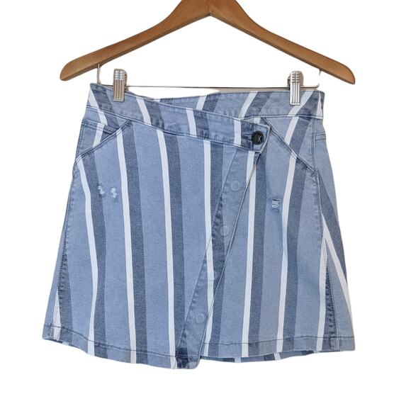 NWT KUT FROM THE KLOTH Connie Striped Asymmetrical Denim Mini Jean Skirt Size 0 - Picture 3 of 8